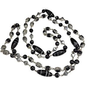 Long Black Glass bead necklace